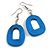 Blue Painted Wood O-Shape Drop Earrings - 55mm L