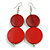 Long Red Painted Double Round Wood Bead Drop Earrings - 8cm L - view 2