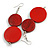 Long Red Painted Double Round Wood Bead Drop Earrings - 8cm L - view 5