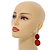 Long Red Painted Double Round Wood Bead Drop Earrings - 8cm L - view 3