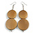 Long Gold Bronze Painted Double Round Wood Bead Drop Earrings - 8cm L - view 2
