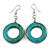 Donut Shape Turquoise Washed Wood Drop Earrings - 55mm Long - view 2