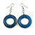 Donut Shape Blue Painted Wood Drop Earrings - 55mm Long