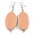 Pink Washed Painted Wood Oval Drop Earrings - 70mm L - view 2