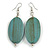 Teal Washed Wood Oval Drop Earrings - 70mm L