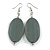 Antique Grey Painted Wood Oval Drop Earrings - 70mm Long - view 2