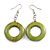 Donut Shape Lime Green Washed Wood Drop Earrings - 55mm Long