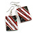 50mm L/Red/Black/White Square Shape Sea Shell Earrings/Handmade/ Slight Variation In Colour/Natural Irregularities