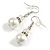 White Glass Pearl/ Transparent Bead with Crystal Ring Drop Earrings in Silver Tone/ 40mm L - view 5