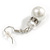 White Glass Pearl/ Transparent Bead with Crystal Ring Drop Earrings in Silver Tone/ 40mm L - view 6