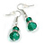 Green Double Glass with Crystal Ring Drop Earrings In Silver Tone - 40mm L - view 4