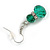 Green Double Glass with Crystal Ring Drop Earrings In Silver Tone - 40mm L - view 5