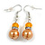 Orange Glass Pearl Bead with Crystal Ring Drop Earrings in Silver Tone/ 40mm L