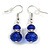Blue Double Glass with Crystal Ring Drop Earrings In Silver Tone - 40mm L