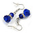 Blue Double Glass with Crystal Ring Drop Earrings In Silver Tone - 40mm L - view 2