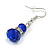 Blue Double Glass with Crystal Ring Drop Earrings In Silver Tone - 40mm L - view 4