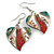 50mm L/Teal/Red/White Heart Shape Sea Shell Earrings/Handmade/ Slight Variation In Colour/Natural Irregularities