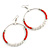 60mm Brick Red Glass and White Faux Pearl Bead Large Hoop Earrings in Silver Tone - 80mm L - view 2