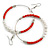 60mm Brick Red Glass and White Faux Pearl Bead Large Hoop Earrings in Silver Tone - 80mm L