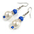 Faux Pearl Blue Ceramic Bead with Crystal Ring Drop Earrings - 45mm Long - view 4