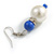 Faux Pearl Blue Ceramic Bead with Crystal Ring Drop Earrings - 45mm Long - view 6