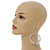 55mm Large White Faux Pearl Bead Hoop Earrings in Siver Tone - 85mm Drop - view 3