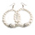 55mm Large White Faux Pearl Bead Hoop Earrings in Siver Tone - 85mm Drop - view 7