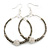 50mm Large Hematite Coloured Glass Bead with Crystal Ball Hoop Earrings in Silver Tone - 75mm Drop