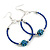 50mm Large Blue Glass Bead Hoop Earrings in Silver Tone - 75mm Drop - view 6