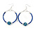 50mm Large Blue Glass Bead Hoop Earrings in Silver Tone - 75mm Drop - view 7
