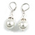 Bridal/ Prom/ Wedding Glass Pearl And Clear Bead Drop Earrings In Silver Tone - 40mm Drop - view 2