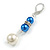 Blue/White Faux Pearl Glass Bead with Clear Crystal Spacer Drop Earrings in Silver Tone - 60mmL - view 5