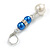 Blue/White Faux Pearl Glass Bead with Clear Crystal Spacer Drop Earrings in Silver Tone - 60mmL - view 6