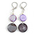Purple/ Grey Black Shell Bead Drop Earrings In Silver Tone - 55mm L