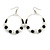 White Faux and Black Glass Bead Hoop Earrings in Silver Tone - 70mm Long - view 4
