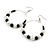 White Faux and Black Glass Bead Hoop Earrings in Silver Tone - 70mm Long - view 5