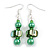 Green Glass and Shell Bead Drop Earrings with Silver Tone Closure - 6cm Long