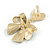 White Heart Black Enamel Bow Drop Earrings in Gold Tone - 35mm Drop - view 4