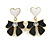 White Heart Black Enamel Bow Drop Earrings in Gold Tone - 35mm Drop - view 5