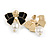 Black Enamel Bow White Faux Pearl Stud Earrings in Gold Tone - 20mm Across - view 2