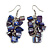 Dark Blue/Purple Shell Composite Cluster Dangle Earrings in Silver Tone - 60mm L