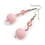 Pastel Pink Glass and Resin Beaded Drop Earrings - 60mm Long - view 2