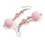 Pastel Pink Glass and Resin Beaded Drop Earrings - 60mm Long - view 4