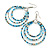 Triple Hoop Glass Bead Earrings Light Blue/Cream/Peacock - 75mm Long