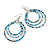 Triple Hoop Glass Bead Earrings Light Blue/Cream/Peacock - 75mm Long - view 6