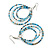 Triple Hoop Glass Bead Earrings Light Blue/Cream/Peacock - 75mm Long - view 2