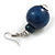 Dark Blue Double Wood Bead Drop Earrings - 55mm Long - view 4
