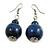 Dark Blue Double Wood Bead Drop Earrings - 55mm Long - view 6