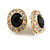 Black/Clear Crystal Oval Clip On Earrings In Gold Tone - 18mm Tall