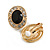 Black/Clear Crystal Oval Clip On Earrings In Gold Tone - 18mm Tall - view 2